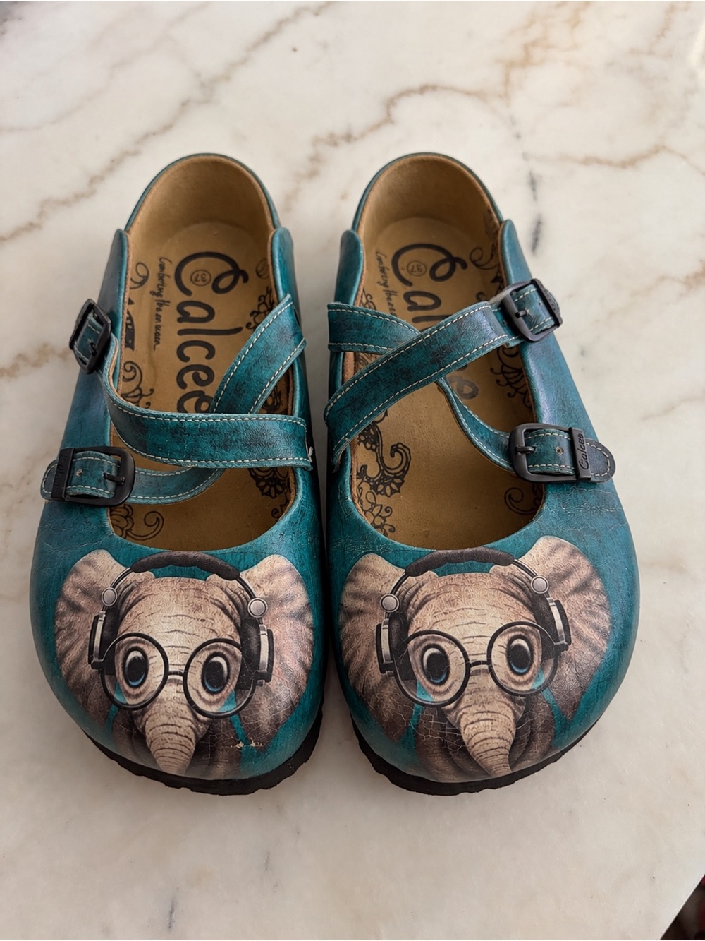 Calceo Teal Elephant Cross-Strap Comfort Clogs EU 37 Women’s 6.5–7